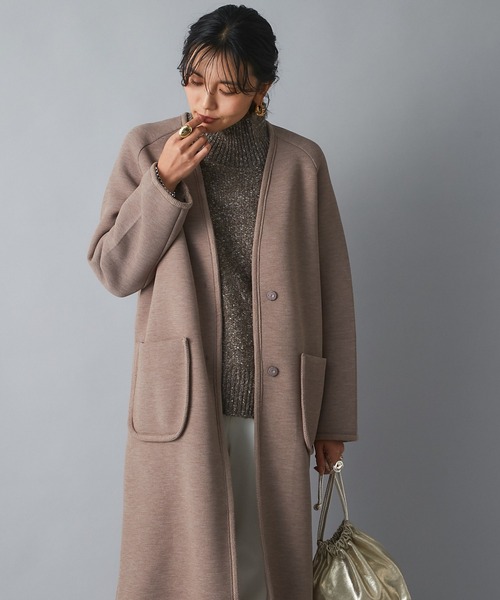 RIVE DROITE（リヴドロワ）の「すっきりとした見え感でレディに着こなす　カノコダンボールガウンコート（ノーカラーコート・レディース・モカ/ベージュ・FREE）」の3枚目の写真