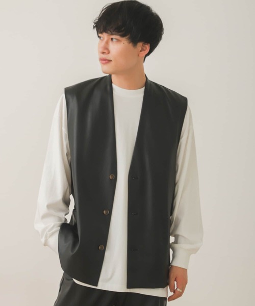 SENSE OF PLACE by URBAN RESEARCH（センスオブプレイスバイアーバンリサーチ）の「『セットアップ対応』フェイクレザーベスト（ベスト・メンズ・チャコールグレー/ミント/ブラック・MEDIUM/LARGE）」の7枚目の写真