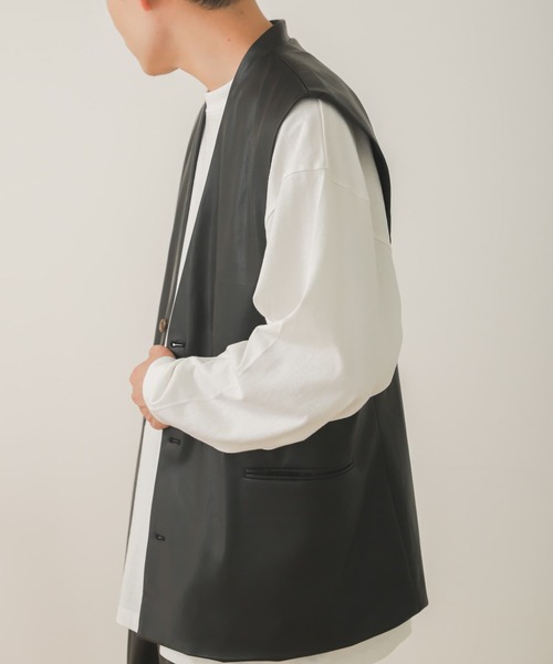 SENSE OF PLACE by URBAN RESEARCH（センスオブプレイスバイアーバンリサーチ）の「『セットアップ対応』フェイクレザーベスト（ベスト・メンズ・チャコールグレー/ミント/ブラック・MEDIUM/LARGE）」の10枚目の写真