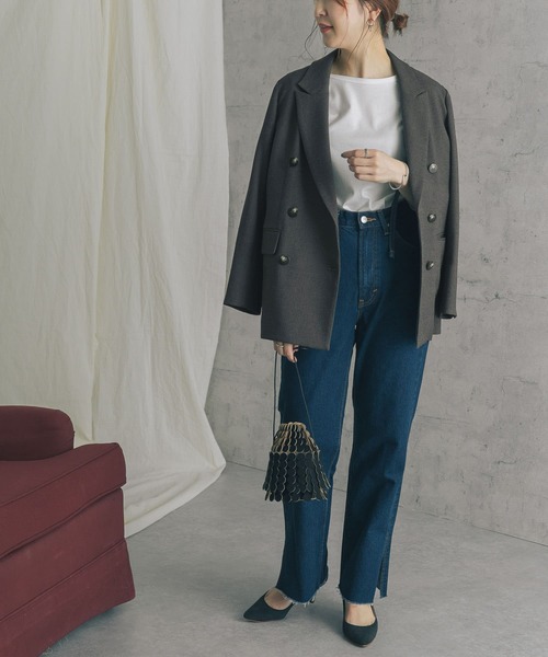 URBAN RESEARCH ROSSO WOMEN（アーバンリサーチ　ロッソ）の「ネップツイードピークドラペルジャケット（その他アウター・レディース・チャコールグレー/ライトベージュ・FREE）」の11枚目の写真