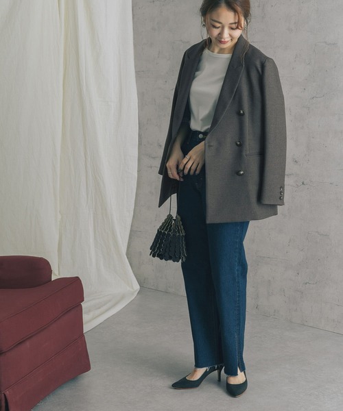 URBAN RESEARCH ROSSO WOMEN（アーバンリサーチ　ロッソ）の「ネップツイードピークドラペルジャケット（その他アウター・レディース・チャコールグレー/ライトベージュ・FREE）」の3枚目の写真