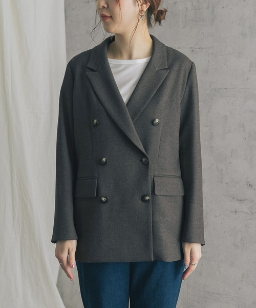 URBAN RESEARCH ROSSO WOMEN（アーバンリサーチ　ロッソ）の「ネップツイードピークドラペルジャケット（その他アウター・レディース・チャコールグレー/ライトベージュ・FREE）」の4枚目の写真