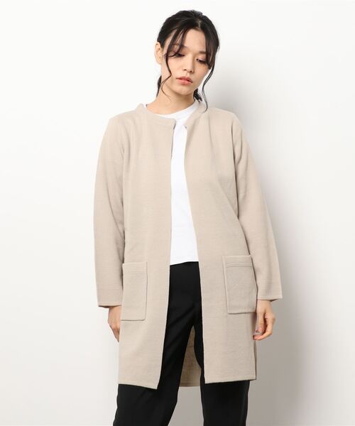 BELLUNA PLUS（ベルーナ）の「ミラノリブニットノーカラーカーディガン（カーディガン/ボレロ・レディース・ベージュ/ダークネイビー/ブラック×グレー/パープル系その他・MEDIUM/LARGE/X-LARGE）」の7枚目の写真