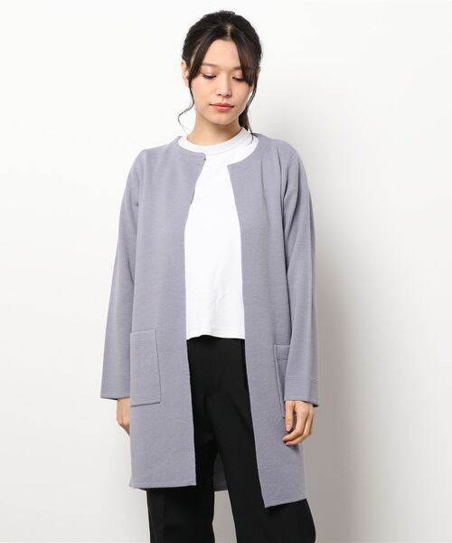 BELLUNA PLUS（ベルーナ）の「ミラノリブニットノーカラーカーディガン（カーディガン/ボレロ・レディース・ベージュ/ダークネイビー/ブラック×グレー/パープル系その他・MEDIUM/LARGE/X-LARGE）」の9枚目の写真
