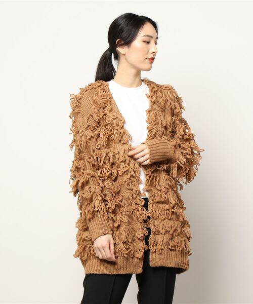 REAL CUBE(リアルキューブ)の「ボリュームループヤーンニットカーディガン(カーディガン/ボレロ・レディース・ピンク/キャメル・M)」の1枚目の写真