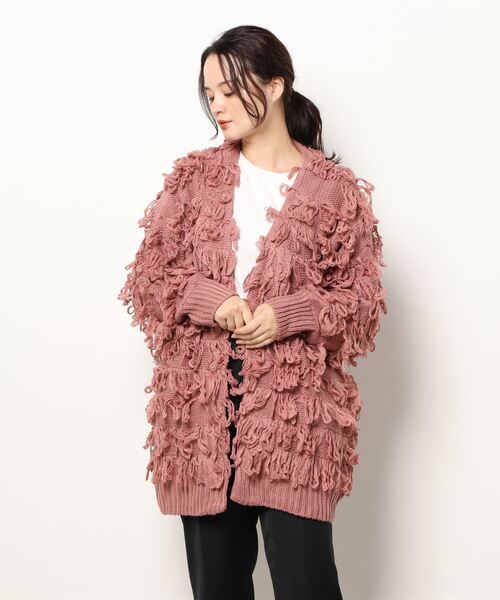 REAL CUBE(リアルキューブ)の「ボリュームループヤーンニットカーディガン(カーディガン/ボレロ・レディース・ピンク/キャメル・M)」の2枚目の写真