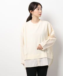 Samansa Mos2 blue | 布帛ドッキング裏毛プルオ－バー(Tシャツ/カットソー)