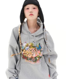 『FEVERTIME/フィーバータイム』21 blossom Checker HOODIE/ブロッサム チェッカー フーディー 長袖 プルオーバーパーカー