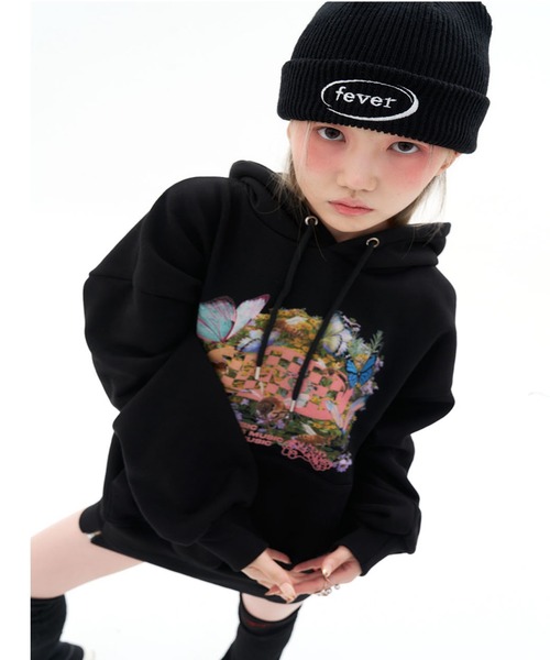 FEVERTIME（フィーバータイム）の「『FEVERTIME/フィーバータイム』21 blossom Checker HOODIE/ブロッサム チェッカー フーディー 長袖 プルオーバーパーカー（パーカー・レディース・グレー/ブラック・M）」の19枚目の写真