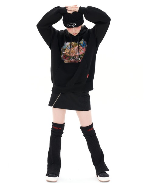 FEVERTIME（フィーバータイム）の「『FEVERTIME/フィーバータイム』21 blossom Checker HOODIE/ブロッサム チェッカー フーディー 長袖 プルオーバーパーカー（パーカー・レディース・グレー/ブラック・M）」の16枚目の写真