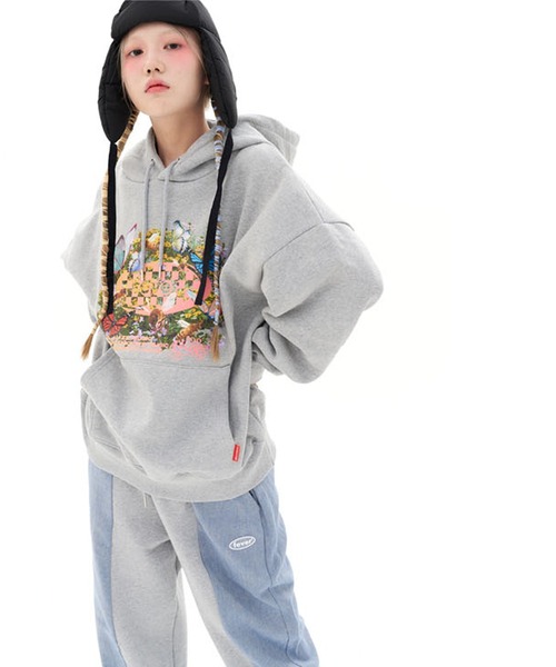 FEVERTIME（フィーバータイム）の「『FEVERTIME/フィーバータイム』21 blossom Checker HOODIE/ブロッサム チェッカー フーディー 長袖 プルオーバーパーカー（パーカー・レディース・グレー/ブラック・M）」の3枚目の写真