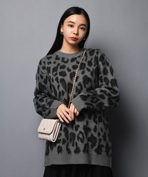 JE モヘアタッチヒョウ柄クルーニット
