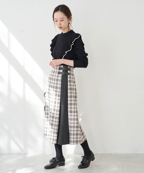 【美品】ROPE PICNIC/チェック柄スカート/ロングスカート/グレー ROPÉ PICNIC(ロペピクニック) / チェックツイードセミフレア