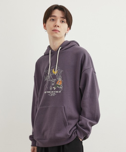 JUNRED(ジュンレッド)の「線画刺繍パーカー(パーカー・メンズ・ラベンダー/グリーン/キナリ・L/M/LL)」の1枚目の写真