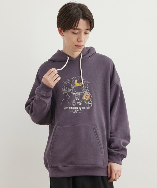 JUNRED(ジュンレッド)の「線画刺繍パーカー(パーカー・メンズ・ラベンダー/グリーン/キナリ・L/M/LL)」の6枚目の写真