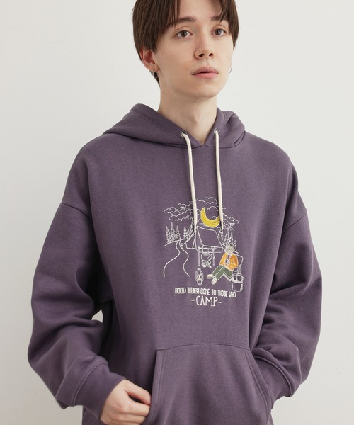JUNRED(ジュンレッド)の「線画刺繍パーカー(パーカー・メンズ・ラベンダー/グリーン/キナリ・L/M/LL)」の7枚目の写真