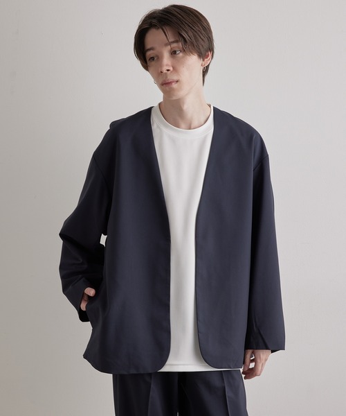 JUNRED（ジュンレッド）の「【ユウ×JUNRed】ポリッシュドTRルーズノーカラージャケット（ノーカラージャケット・メンズ・ライトグレー/ネイビー/ブラック・S/M/L）」の3枚目の写真