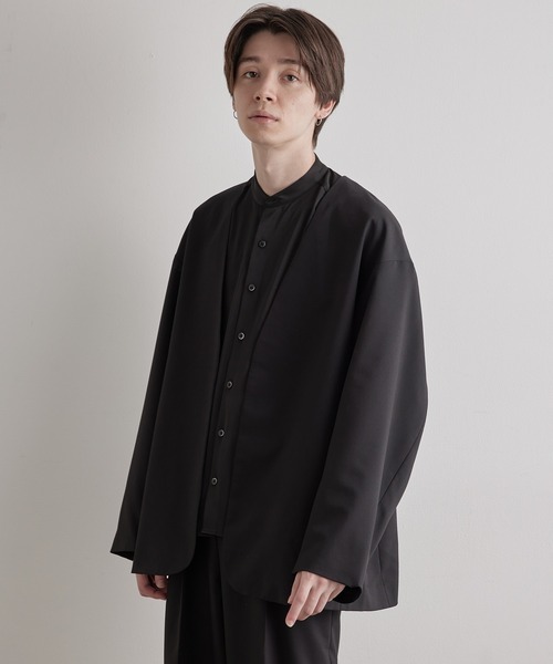 JUNRED（ジュンレッド）の「【ユウ×JUNRed】ポリッシュドTRルーズノーカラージャケット（ノーカラージャケット・メンズ・ライトグレー/ネイビー/ブラック・S/M/L）」の2枚目の写真