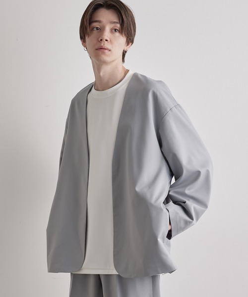 JUNRED（ジュンレッド）の「【ユウ×JUNRed】ポリッシュドTRルーズノーカラージャケット（ノーカラージャケット・メンズ・ライトグレー/ネイビー/ブラック・S/M/L）」の7枚目の写真