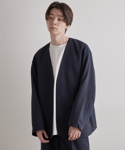 JUNRED（ジュンレッド）の「【ユウ×JUNRed】ポリッシュドTRルーズノーカラージャケット（ノーカラージャケット・メンズ・ライトグレー/ネイビー/ブラック・S/M/L）」の13枚目の写真