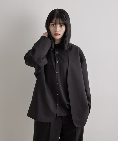 JUNRED（ジュンレッド）の「【ユウ×JUNRed】ポリッシュドTRルーズノーカラージャケット（ノーカラージャケット・メンズ・ライトグレー/ネイビー/ブラック・S/M/L）」の4枚目の写真