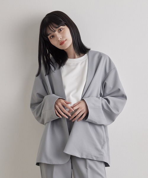 JUNRED（ジュンレッド）の「【ユウ×JUNRed】ポリッシュドTRルーズノーカラージャケット（ノーカラージャケット・メンズ・ライトグレー/ネイビー/ブラック・S/M/L）」の10枚目の写真