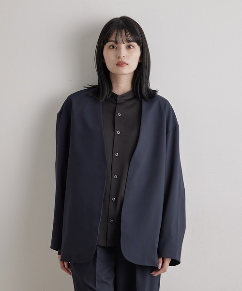 JUNRED（ジュンレッド）の「【ユウ×JUNRed】ポリッシュドTRルーズノーカラージャケット（ノーカラージャケット・メンズ・ライトグレー/ネイビー/ブラック・S/M/L）」の20枚目の写真