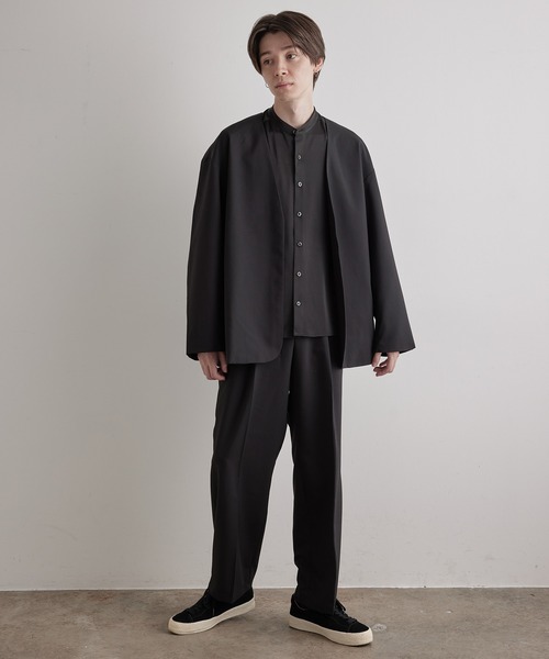 JUNRED（ジュンレッド）の「【ユウ×JUNRed】ポリッシュドTRルーズノーカラージャケット（ノーカラージャケット・メンズ・ライトグレー/ネイビー/ブラック・S/M/L）」の8枚目の写真