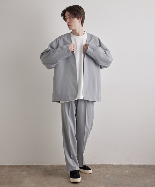 JUNRED（ジュンレッド）の「【ユウ×JUNRed】ポリッシュドTRルーズノーカラージャケット（ノーカラージャケット・メンズ・ライトグレー/ネイビー/ブラック・S/M/L）」の17枚目の写真