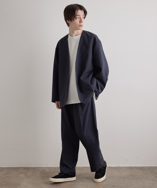 JUNRED（ジュンレッド）の「【ユウ×JUNRed】ポリッシュドTRルーズノーカラージャケット（ノーカラージャケット・メンズ・ライトグレー/ネイビー/ブラック・S/M/L）」の5枚目の写真