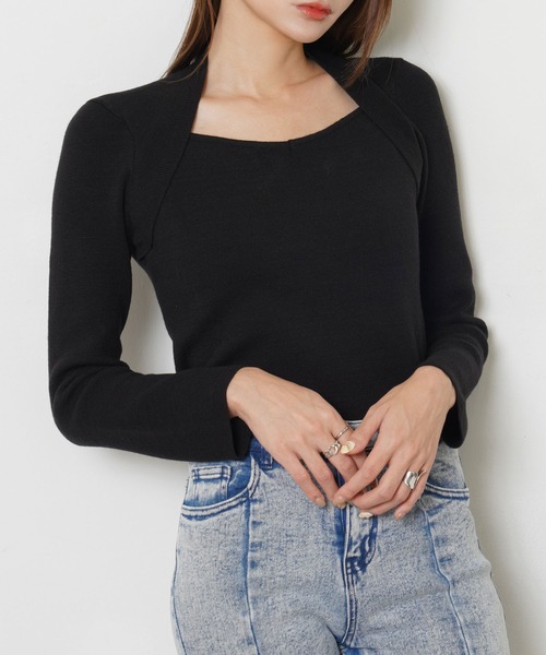 Newlyme(ニューリーミー)の「レイヤード風ニットトップス(ニット/セーター・レディース・ホワイト/ブラック/ボルドー/モカ・MEDIUM/LARGE/XX-LARGE/X-LARGE)」の1枚目の写真