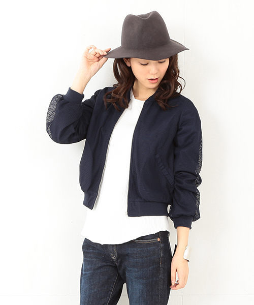 Ray BEAMS（レイビームス）の「Ray BEAMS / メッシュ ZipUpブルゾン（ブルゾン・レディース・ホワイト/ネイビー・0/1）」の2枚目の写真