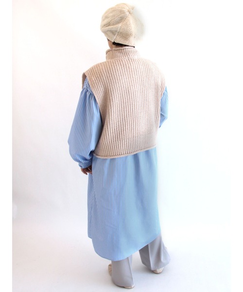 ehka sopo(エヘカソポ)の「無地/ストライプギャザーシャツワンピース(シャツワンピース・レディース・ブラック/オフホワイト/サックスブルー・フリ-)」の10枚目の写真