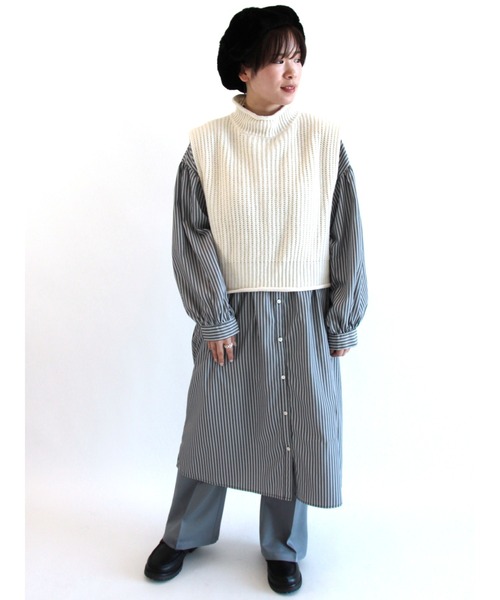 ehka sopo(エヘカソポ)の「無地/ストライプギャザーシャツワンピース(シャツワンピース・レディース・ブラック/オフホワイト/サックスブルー・フリ-)」の14枚目の写真