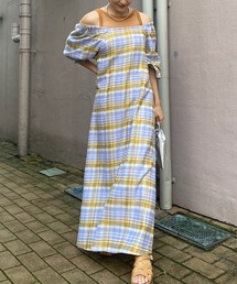 Ameri | LACEY CHECK PUFF DRESS(ワンピース)