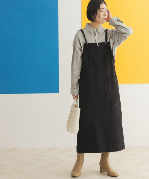 FORK&SPOON（フォークアンドスプーン）の「FORK&SPOON　ストレートラインジャンパースカート（ワンピース・レディース・ブラック/ホワイト系その他・ONE）」の14枚目の写真