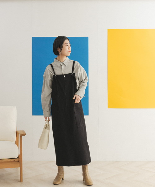 FORK&SPOON（フォークアンドスプーン）の「FORK&SPOON　ストレートラインジャンパースカート（ワンピース・レディース・ブラック/ホワイト系その他・ONE）」の15枚目の写真