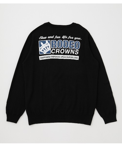 RODEO CROWNS WIDE BOWL(ロデオクラウンズワイドボウル)の「メンズデニムアップリケクルーネックニットトップス(ニット/セーター・メンズ・ブルー/ベージュ/ブラック・LARGE/MEDIUM)」の1枚目の写真