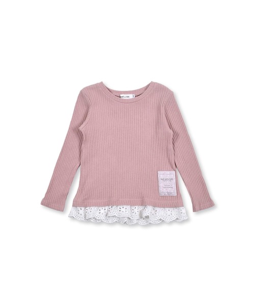 Noeil aime BeBe(ノイユエイムベベ)の「NoeilaimeBeBe/裾レース付きレーシーテレコTシャツ(80~130cm)(Tシャツ/カットソー・キッズ・ホワイト/ピンク・110/90/80/130/120/100)」の2枚目の写真