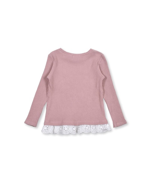 Noeil aime BeBe(ノイユエイムベベ)の「NoeilaimeBeBe/裾レース付きレーシーテレコTシャツ(80~130cm)(Tシャツ/カットソー・キッズ・ホワイト/ピンク・110/90/80/130/120/100)」の10枚目の写真