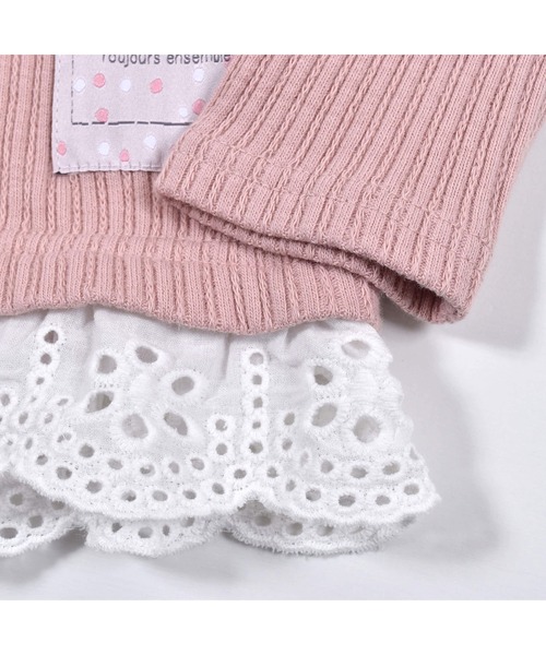 Noeil aime BeBe(ノイユエイムベベ)の「NoeilaimeBeBe/裾レース付きレーシーテレコTシャツ(80~130cm)(Tシャツ/カットソー・キッズ・ホワイト/ピンク・110/90/80/130/120/100)」の4枚目の写真