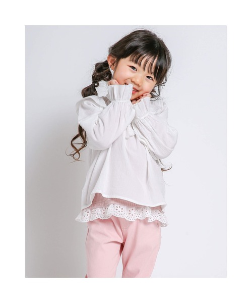 Noeil aime BeBe(ノイユエイムベベ)の「NoeilaimeBeBe/裾レース付きレーシーテレコTシャツ(80~130cm)(Tシャツ/カットソー・キッズ・ホワイト/ピンク・110/90/80/130/120/100)」の13枚目の写真
