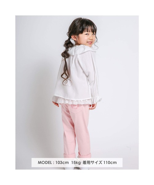 Noeil aime BeBe(ノイユエイムベベ)の「NoeilaimeBeBe/裾レース付きレーシーテレコTシャツ(80~130cm)(Tシャツ/カットソー・キッズ・ホワイト/ピンク・110/90/80/130/120/100)」の9枚目の写真