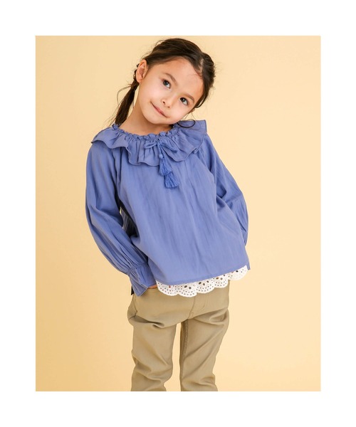 Noeil aime BeBe(ノイユエイムベベ)の「NoeilaimeBeBe/裾レース付きレーシーテレコTシャツ(80~130cm)(Tシャツ/カットソー・キッズ・ホワイト/ピンク・110/90/80/130/120/100)」の3枚目の写真