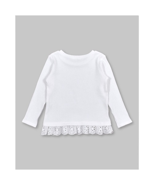 Noeil aime BeBe(ノイユエイムベベ)の「NoeilaimeBeBe/裾レース付きレーシーテレコTシャツ(80~130cm)(Tシャツ/カットソー・キッズ・ホワイト/ピンク・110/90/80/130/120/100)」の5枚目の写真