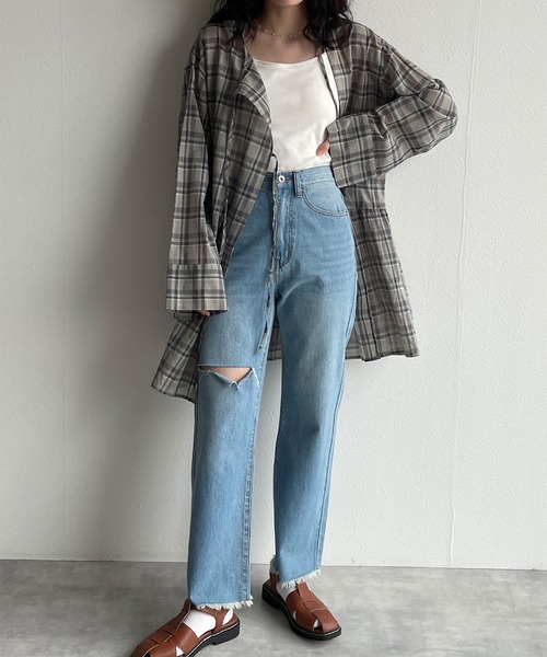 w closet(ダブルクローゼット)の「前リボンティアードチュニックはおり(シャツ/ブラウス・レディース・ブルー/グリーン・FREE)」の15枚目の写真