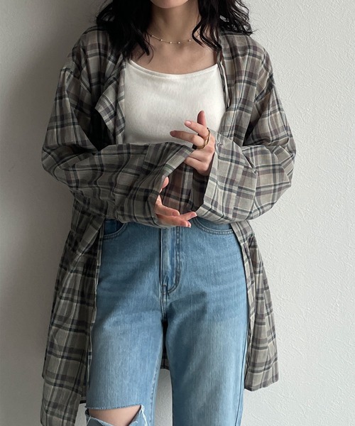 w closet(ダブルクローゼット)の「前リボンティアードチュニックはおり(シャツ/ブラウス・レディース・ブルー/グリーン・FREE)」の21枚目の写真