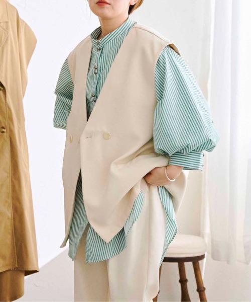 CPCM（シーピーシーエム）の「フレンチ袖Wボタンベスト（ベスト・レディース・ブラック/イエロー/アイボリー・FREE）」の2枚目の写真