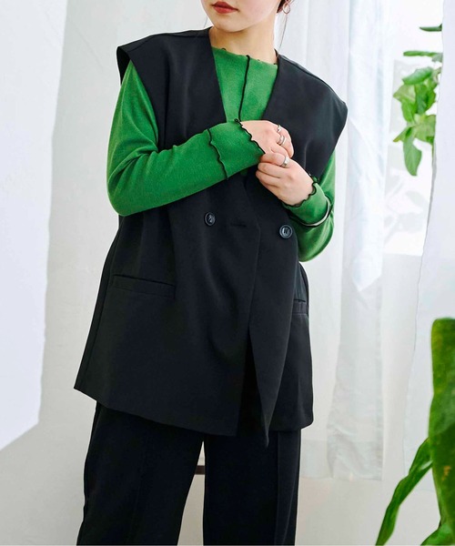 CPCM（シーピーシーエム）の「フレンチ袖Wボタンベスト（ベスト・レディース・ブラック/イエロー/アイボリー・FREE）」の7枚目の写真