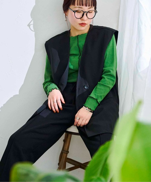 CPCM（シーピーシーエム）の「フレンチ袖Wボタンベスト（ベスト・レディース・ブラック/イエロー/アイボリー・FREE）」の9枚目の写真